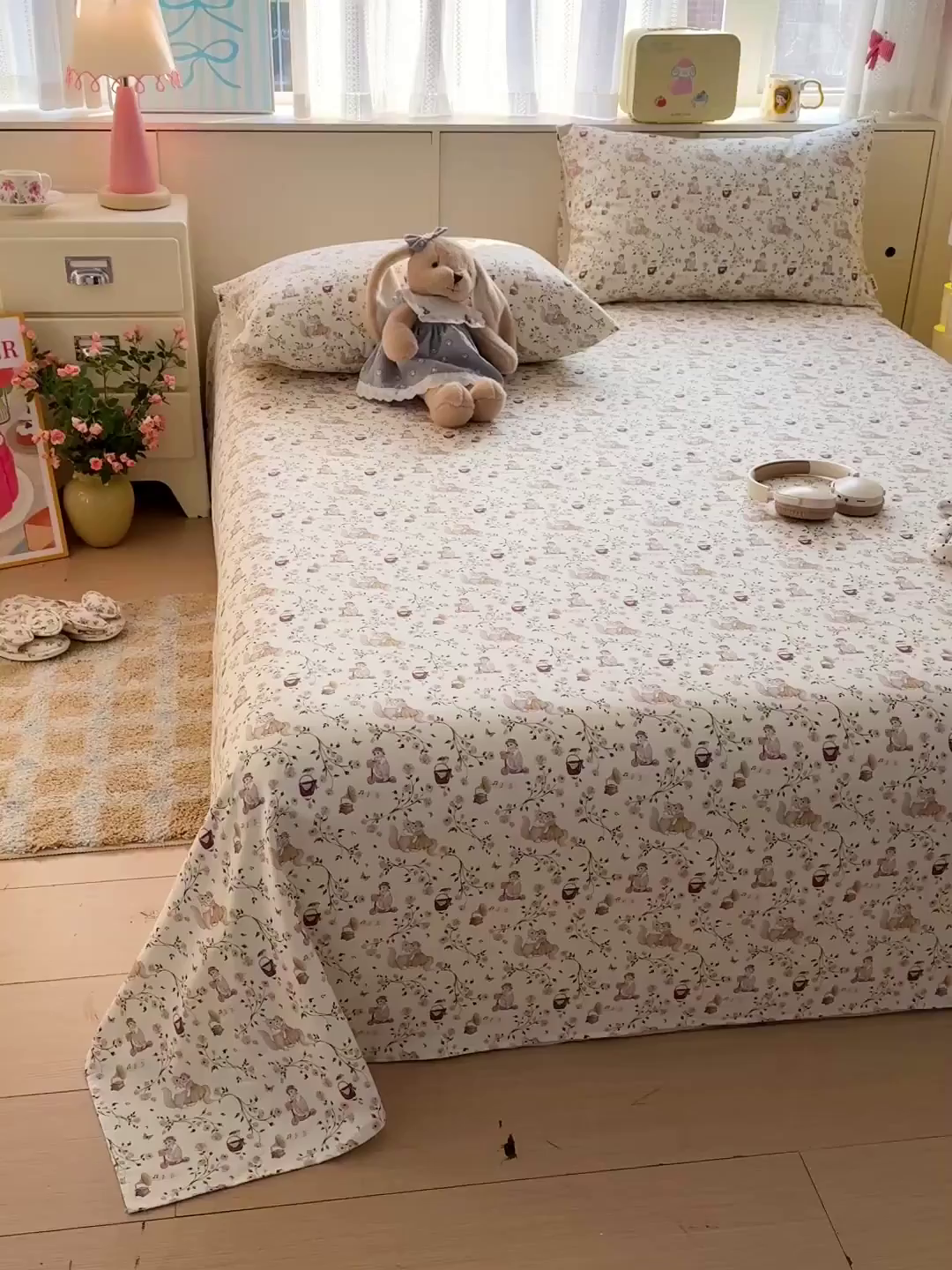 91家纺网 家纺一手货源 找家纺 名兮家居 2026新款全棉A类卡通简约时尚老粗布床单 森林舞会