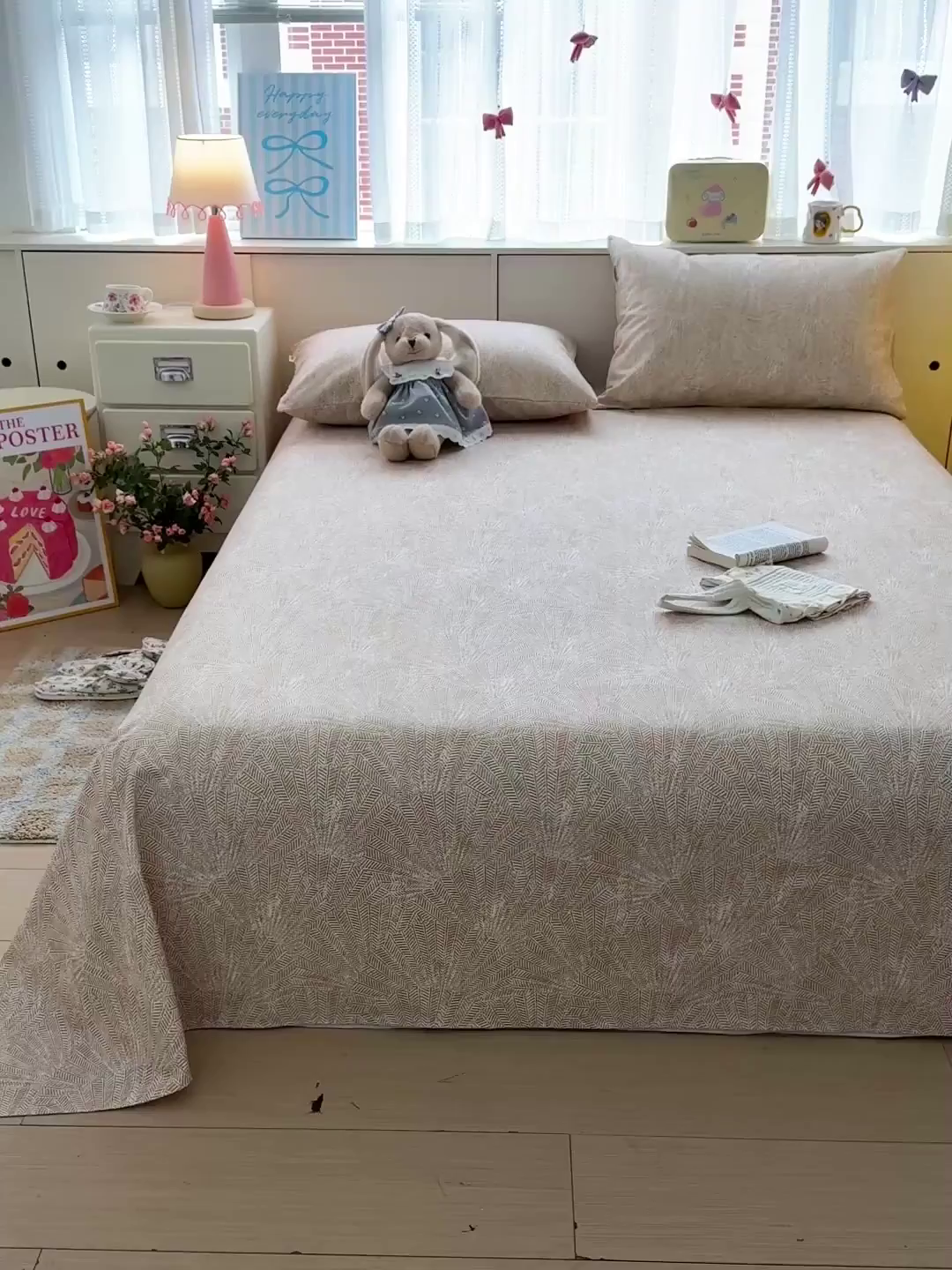 91家纺网 家纺一手货源 找家纺 名兮家居 2026新款全棉A类卡通简约时尚老粗布床单 麦浪织纹