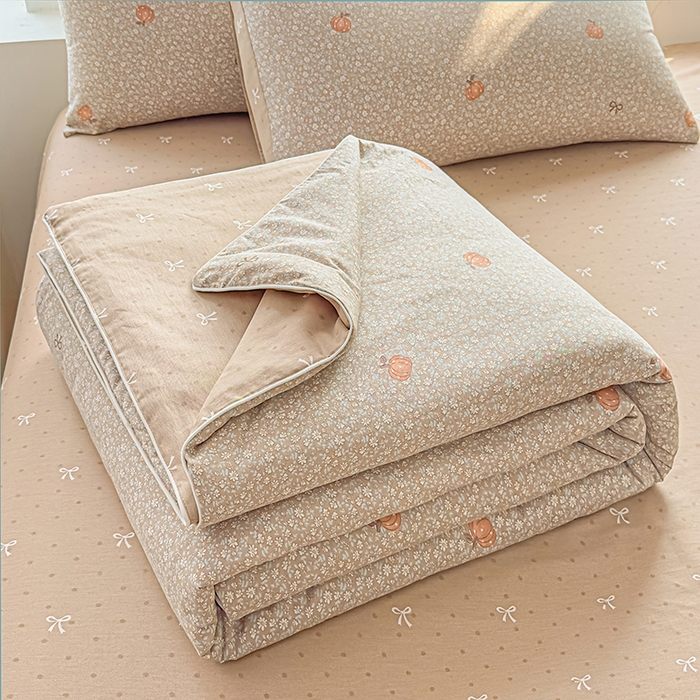 91家纺网 家纺一手货源 找家纺 金喜 2026新款100%里外全棉夏被夏被四件套 碎花拾影-咖