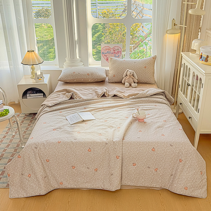 91家纺网 家纺一手货源 找家纺 金喜 2026新款100%里外全棉夏被夏被四件套 碎花拾影-咖