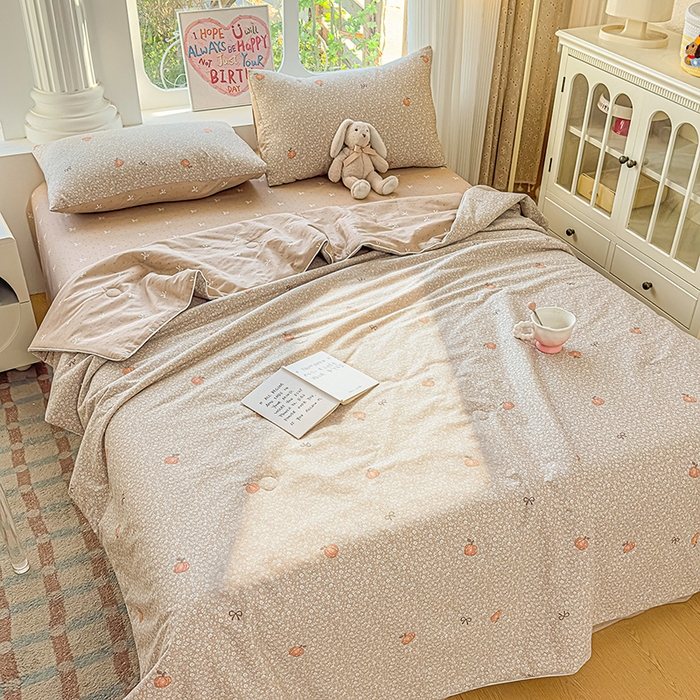 91家纺网 家纺一手货源 找家纺 金喜 2026新款100%里外全棉夏被夏被四件套 碎花拾影-咖