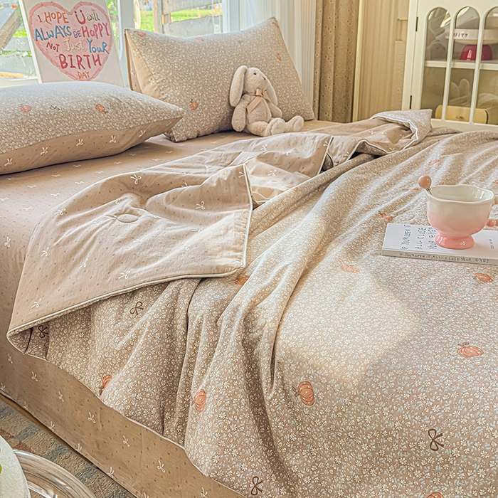 91家纺网 家纺一手货源 找家纺 金喜 2026新款100%里外全棉夏被夏被四件套 碎花拾影-咖