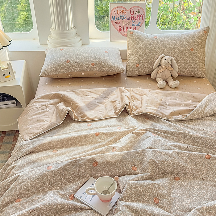 91家纺网 家纺一手货源 找家纺 金喜 2026新款100%里外全棉夏被夏被四件套 碎花拾影-咖