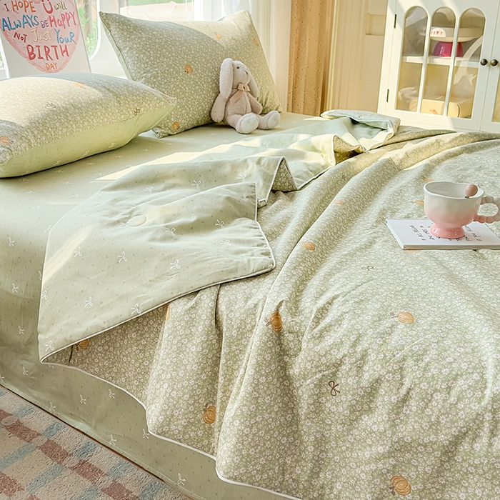 91家纺网 家纺一手货源 找家纺 金喜 2026新款100%里外全棉夏被夏被四件套 碎花拾影-绿