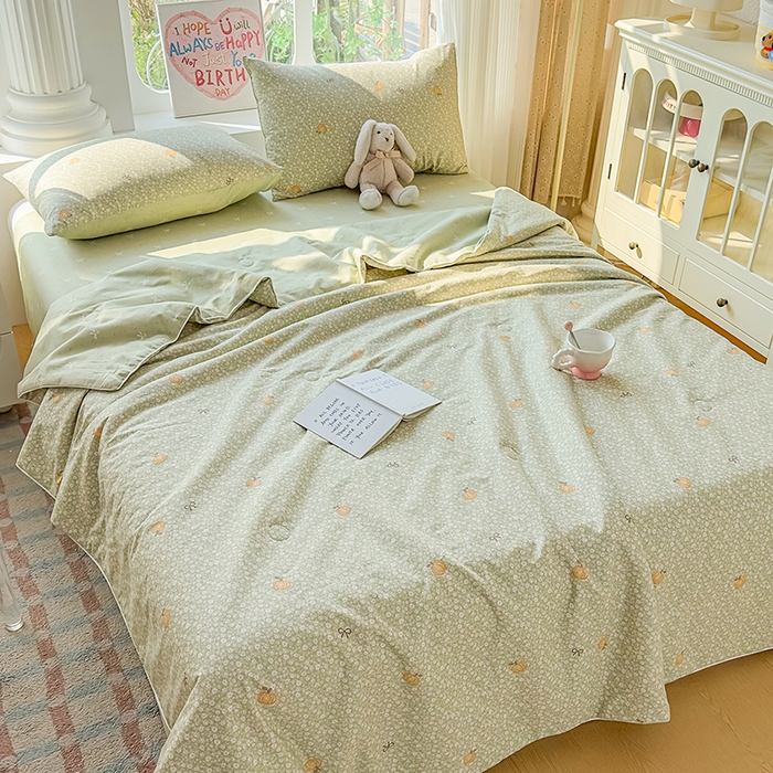 91家纺网 家纺一手货源 找家纺 金喜 2026新款100%里外全棉夏被夏被四件套 碎花拾影-绿