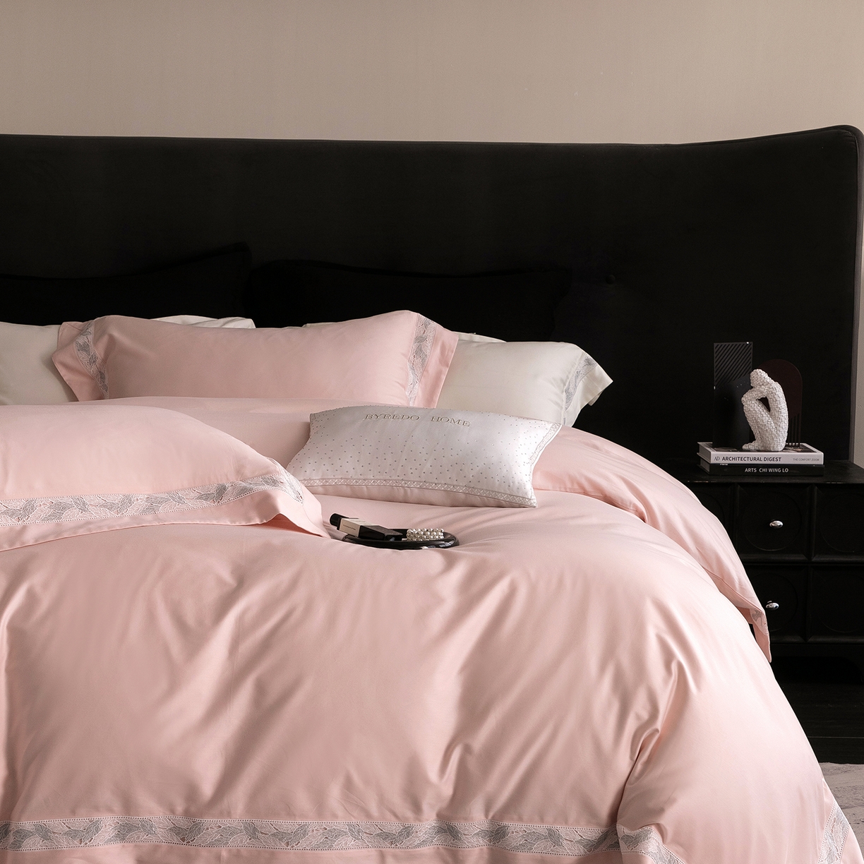 91家纺网 家纺一手货源 找家纺 蕾诺家纺 2026秋冬新品100支高定100S全棉四件套 棉森蔓-蔷薇粉