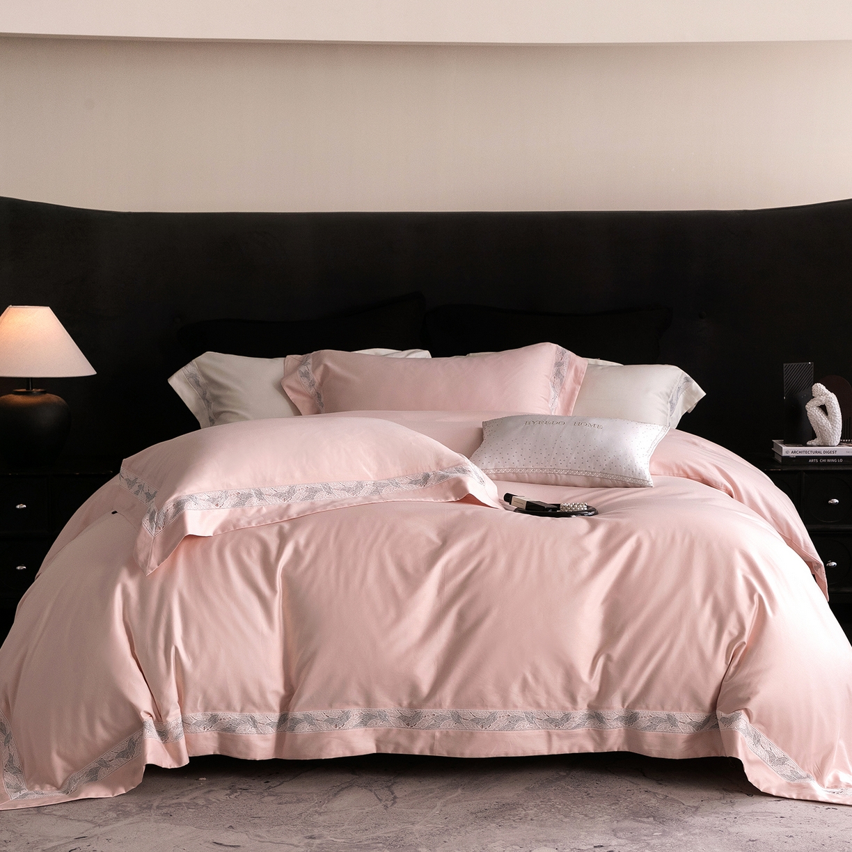 91家纺网 家纺一手货源 找家纺 蕾诺家纺 2026秋冬新品100支高定100S全棉四件套 棉森蔓-蔷薇粉