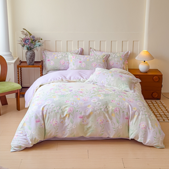 91家纺网 家纺一手货源 找家纺 U品汇 2026新品纯棉全棉印花四件套小清新卡通花卉13070喷气 淡彩花园