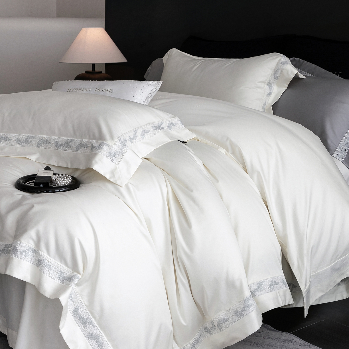 蕾诺家纺 2026秋冬新品100支高定100S全棉四件套 棉森蔓-月光白