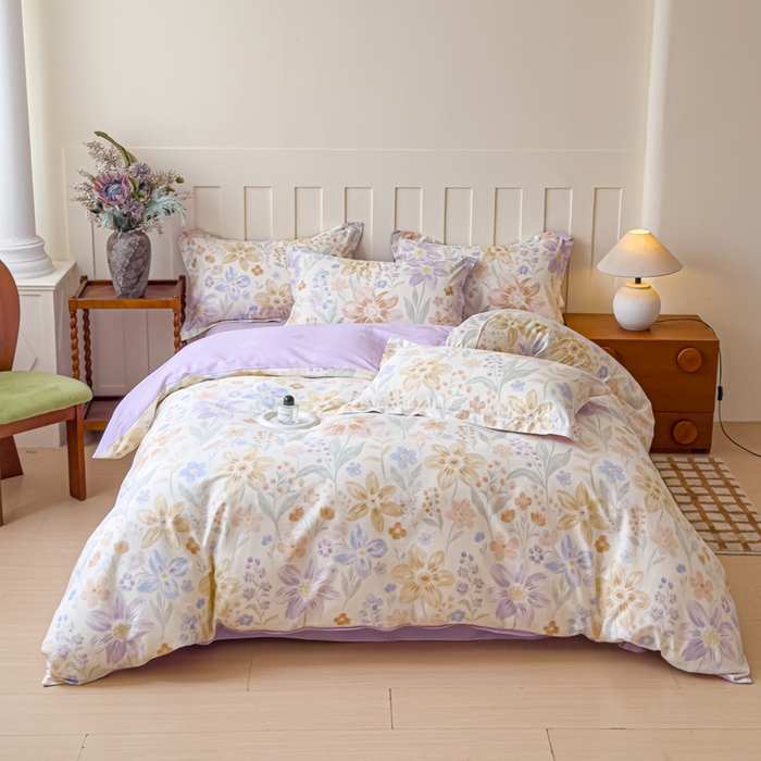 91家纺网 家纺一手货源 找家纺 U品汇 2026新品纯棉全棉印花四件套小清新卡通花卉13070喷气 柔色花筏