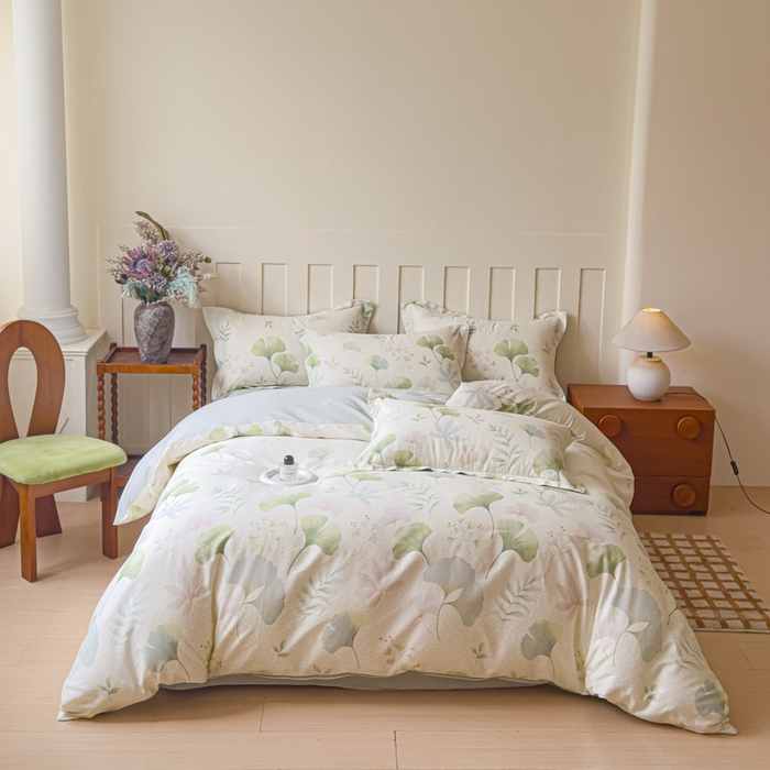 U品汇 2026新品纯棉全棉印花四件套小清新卡通花卉13070喷气 银杏疏影