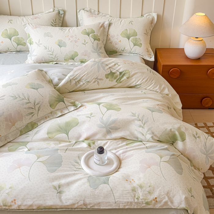 91家纺网 家纺一手货源 找家纺 U品汇 2026新品纯棉全棉印花四件套小清新卡通花卉13070喷气 银杏疏影