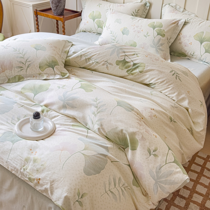 91家纺网 家纺一手货源 找家纺 U品汇 2026新品纯棉全棉印花四件套小清新卡通花卉13070喷气 银杏疏影