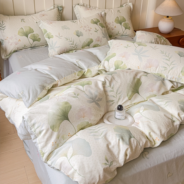 91家纺网 家纺一手货源 找家纺 U品汇 2026新品纯棉全棉印花四件套小清新卡通花卉13070喷气 银杏疏影