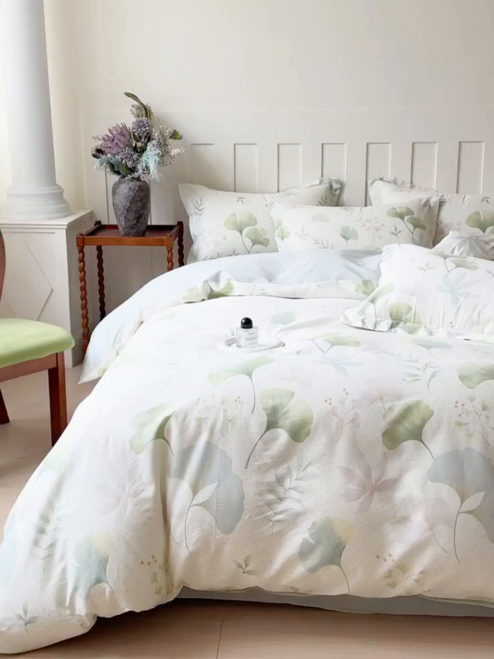 91家纺网 家纺一手货源 找家纺 U品汇 2026新品纯棉全棉印花四件套小清新卡通花卉13070喷气 银杏疏影