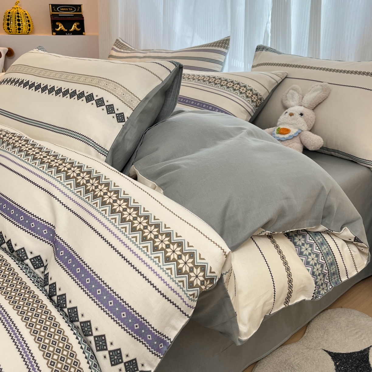 91家纺网 家纺一手货源 找家纺 禾时 2026新款A类波西米亚全棉纯棉双层纱四件套 波格利特