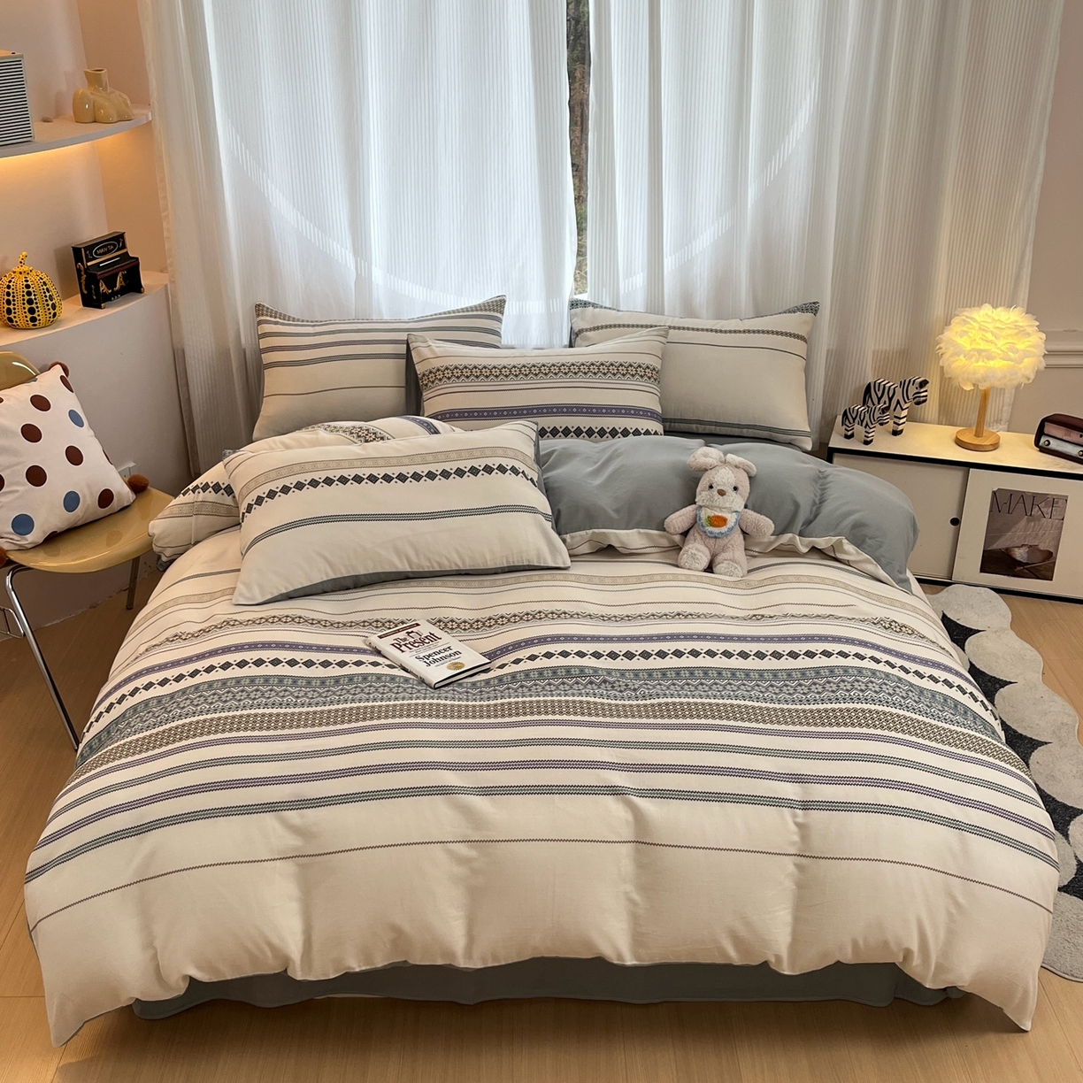 91家纺网 家纺一手货源 找家纺 禾时 2026新款A类波西米亚全棉纯棉双层纱四件套 波格利特