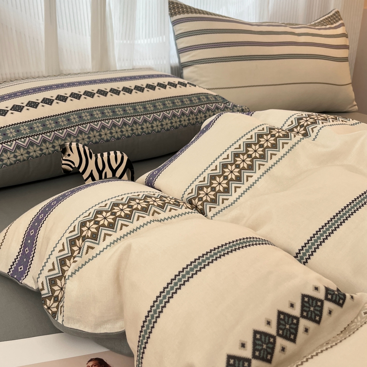 91家纺网 家纺一手货源 找家纺 禾时 2026新款A类波西米亚全棉纯棉双层纱四件套 波格利特