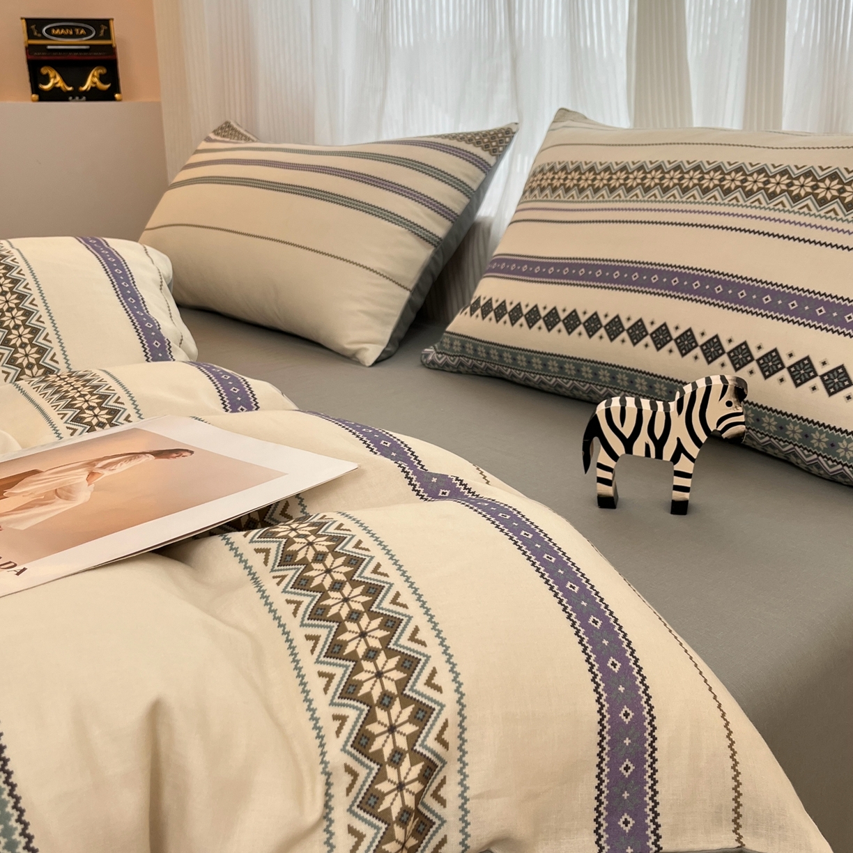 91家纺网 家纺一手货源 找家纺 禾时 2026新款A类波西米亚全棉纯棉双层纱四件套 波格利特