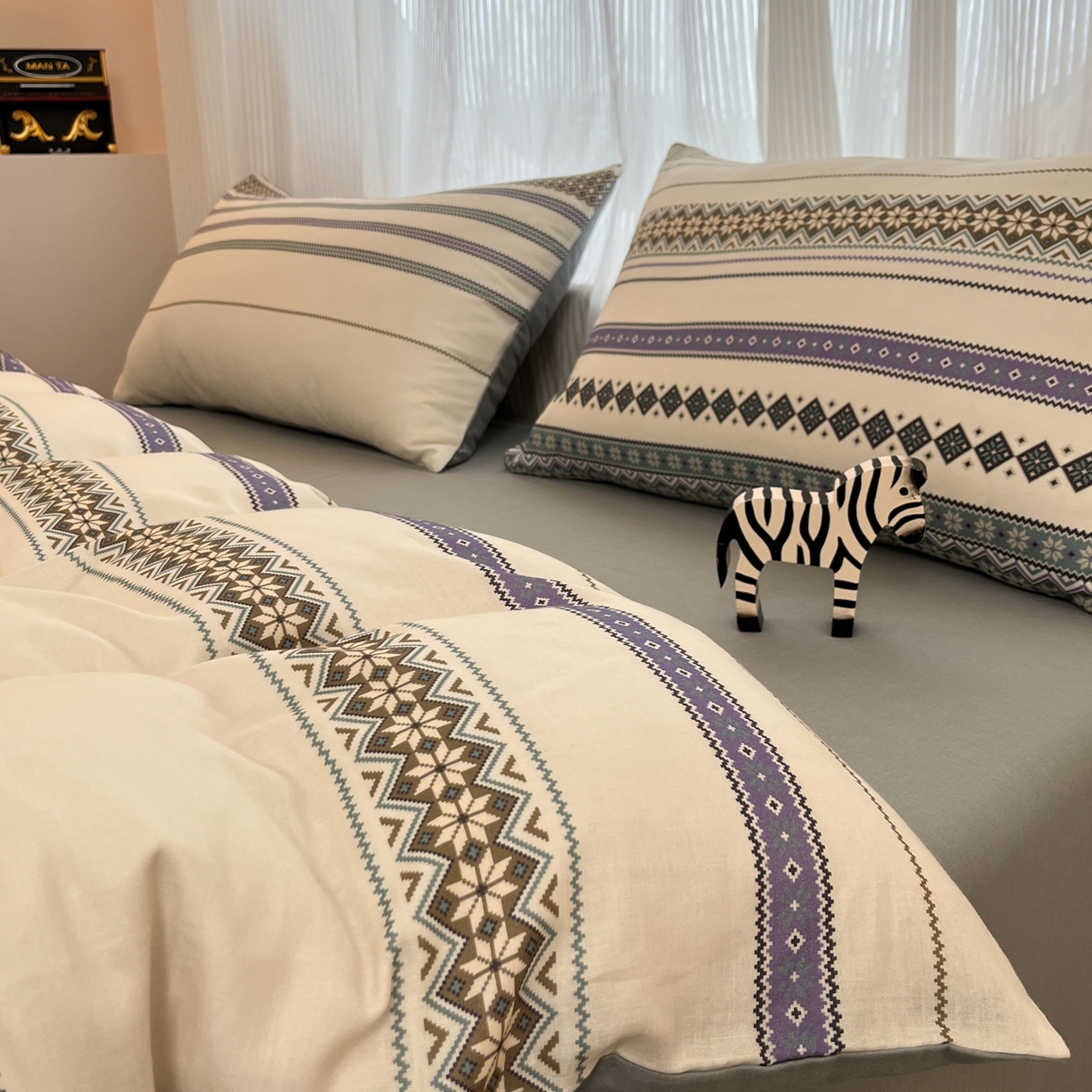 91家纺网 家纺一手货源 找家纺 禾时 2026新款A类波西米亚全棉纯棉双层纱四件套 波格利特