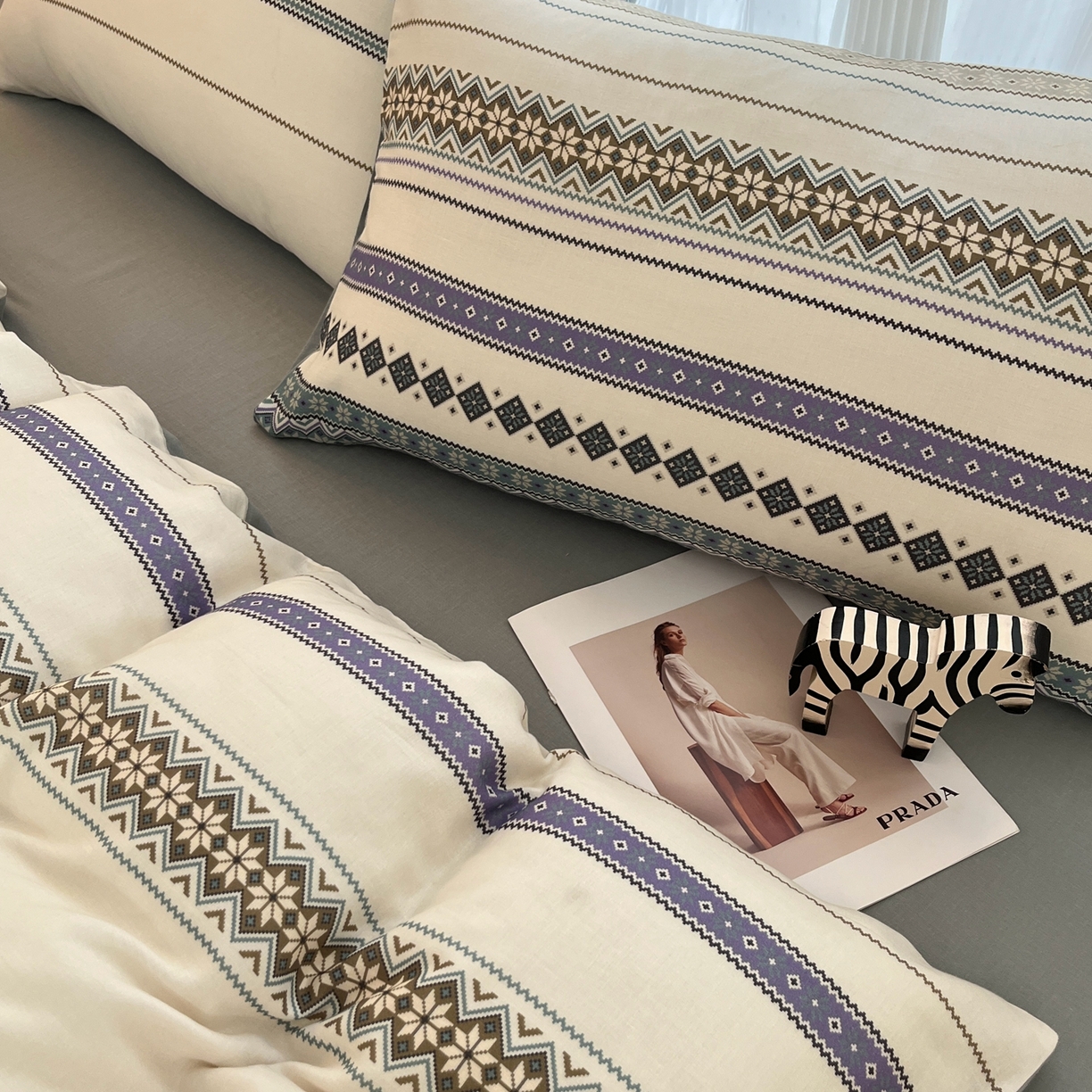 91家纺网 家纺一手货源 找家纺 禾时 2026新款A类波西米亚全棉纯棉双层纱四件套 波格利特