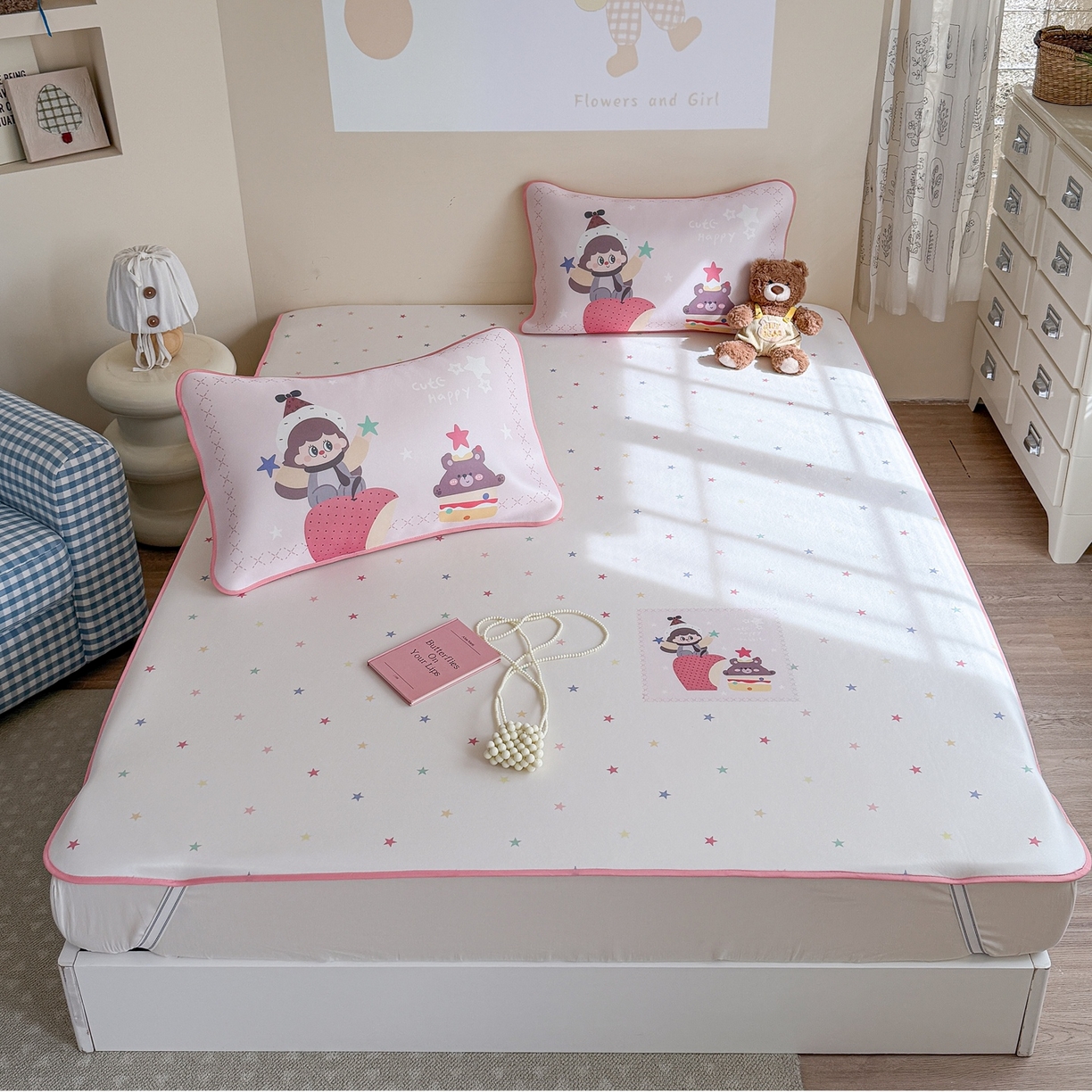 91家纺网 家纺一手货源 找家纺 美乐迪家纺 2026新款织标款大版水光冰丝凉席席子凉席 甜品女孩