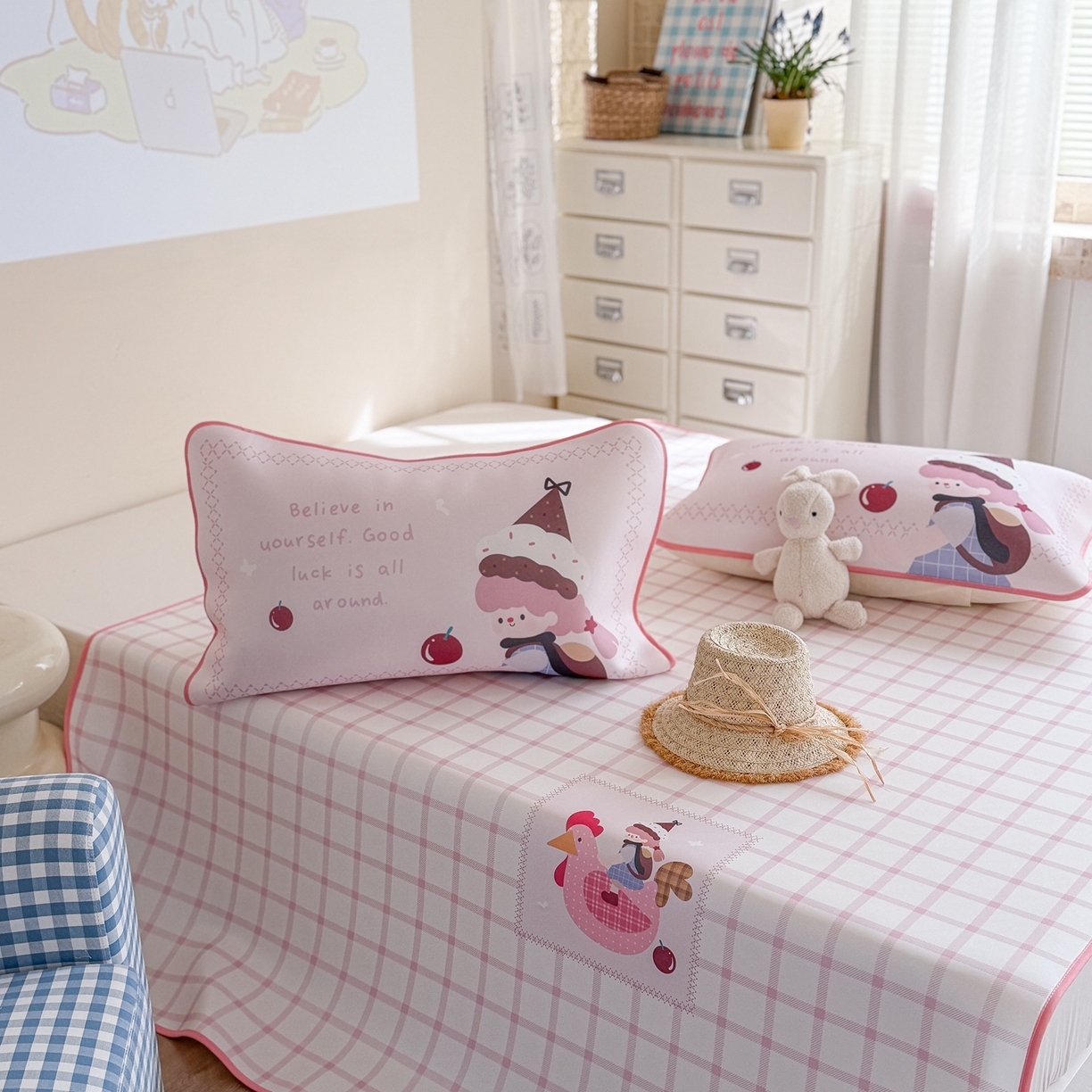 91家纺网 家纺一手货源 找家纺 美乐迪家纺 2026新款织标款大版水光冰丝凉席席子凉席 大鸡大利