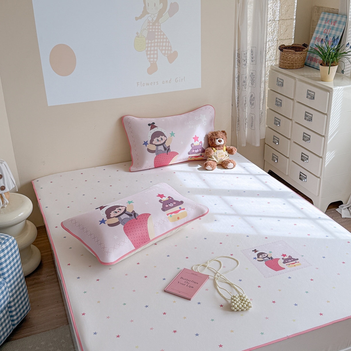 91家纺网 家纺一手货源 找家纺 美乐迪家纺 2026新款织标款大版水光冰丝凉席席子凉席 甜品女孩