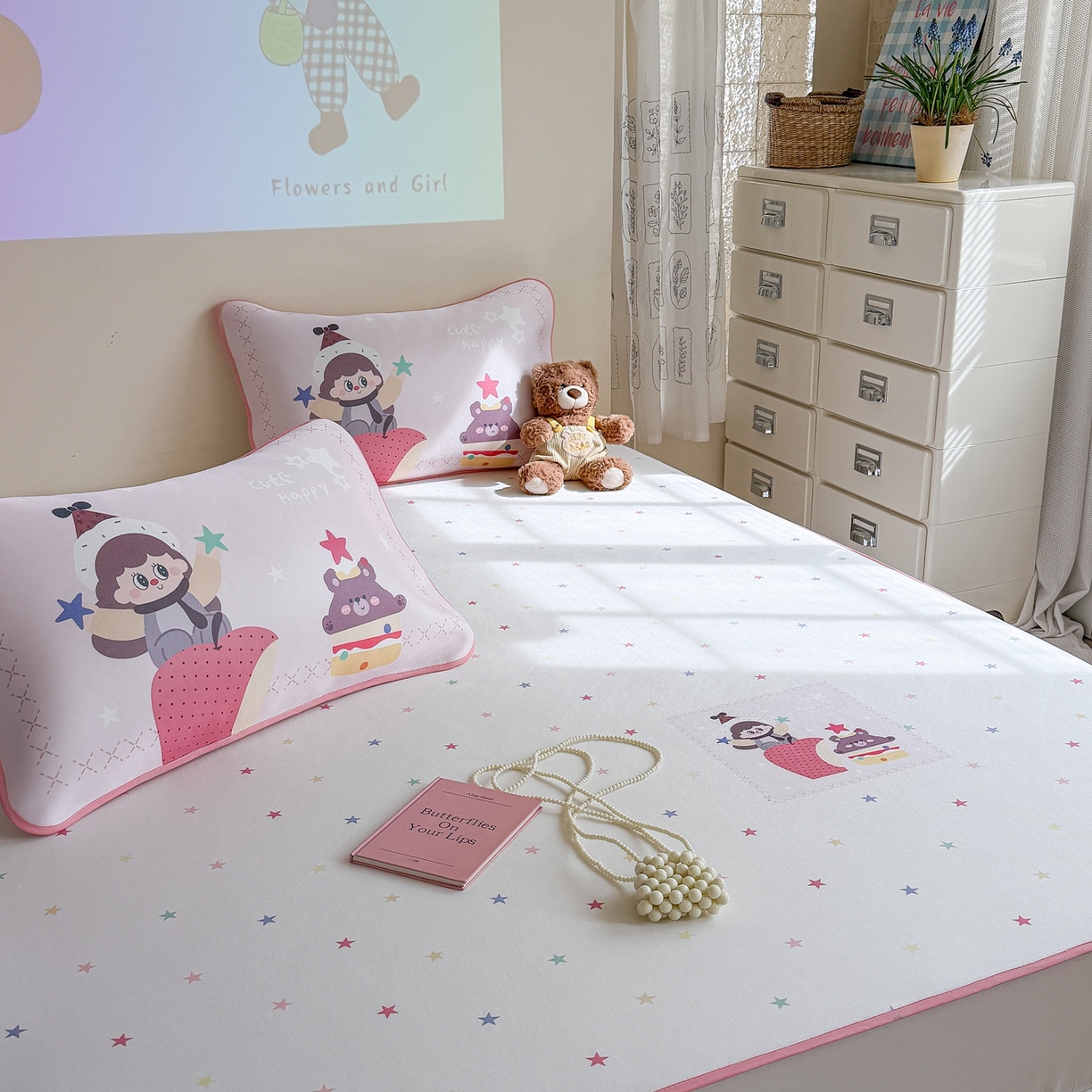 91家纺网 家纺一手货源 找家纺 美乐迪家纺 2026新款织标款大版水光冰丝凉席席子凉席 甜品女孩