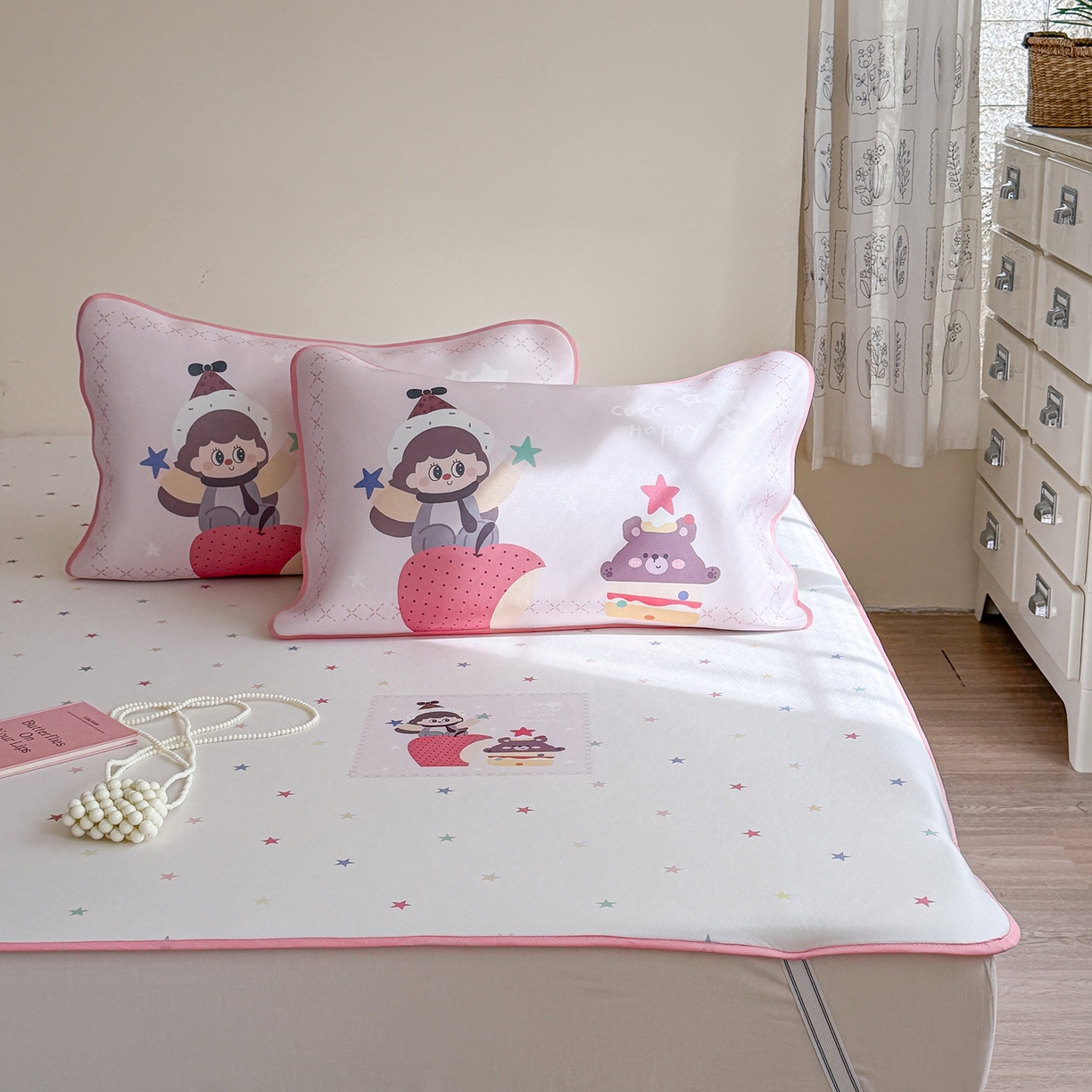 91家纺网 家纺一手货源 找家纺 美乐迪家纺 2026新款织标款大版水光冰丝凉席席子凉席 甜品女孩