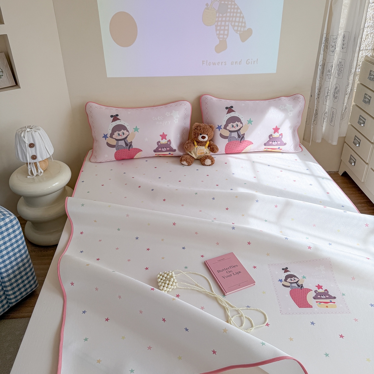 91家纺网 家纺一手货源 找家纺 美乐迪家纺 2026新款织标款大版水光冰丝凉席席子凉席 甜品女孩