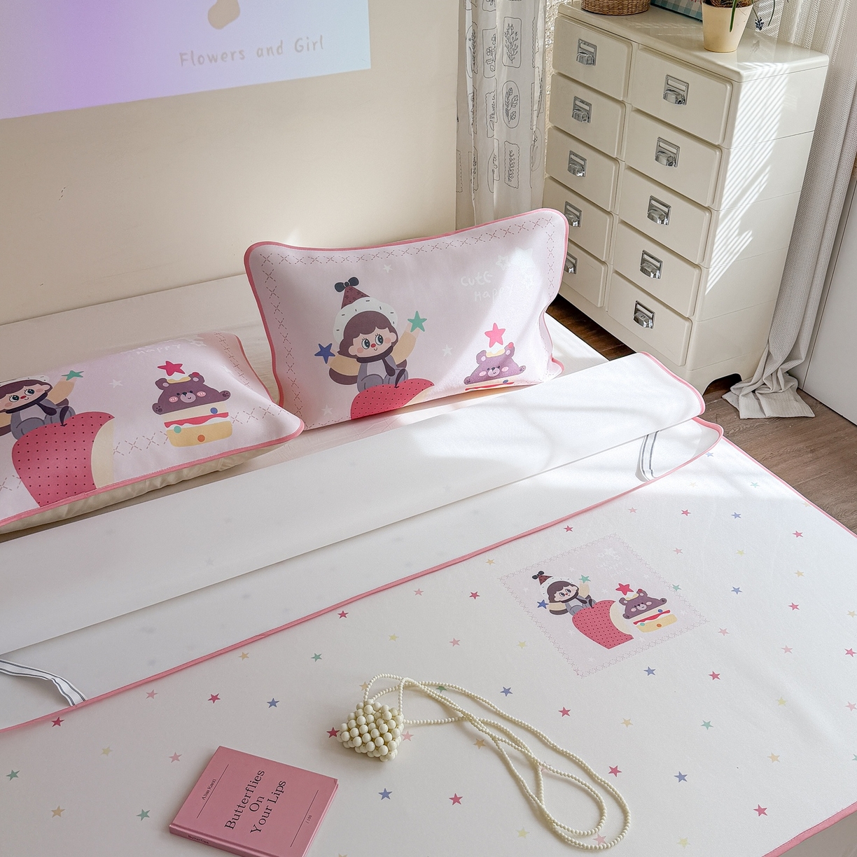 91家纺网 家纺一手货源 找家纺 美乐迪家纺 2026新款织标款大版水光冰丝凉席席子凉席 甜品女孩