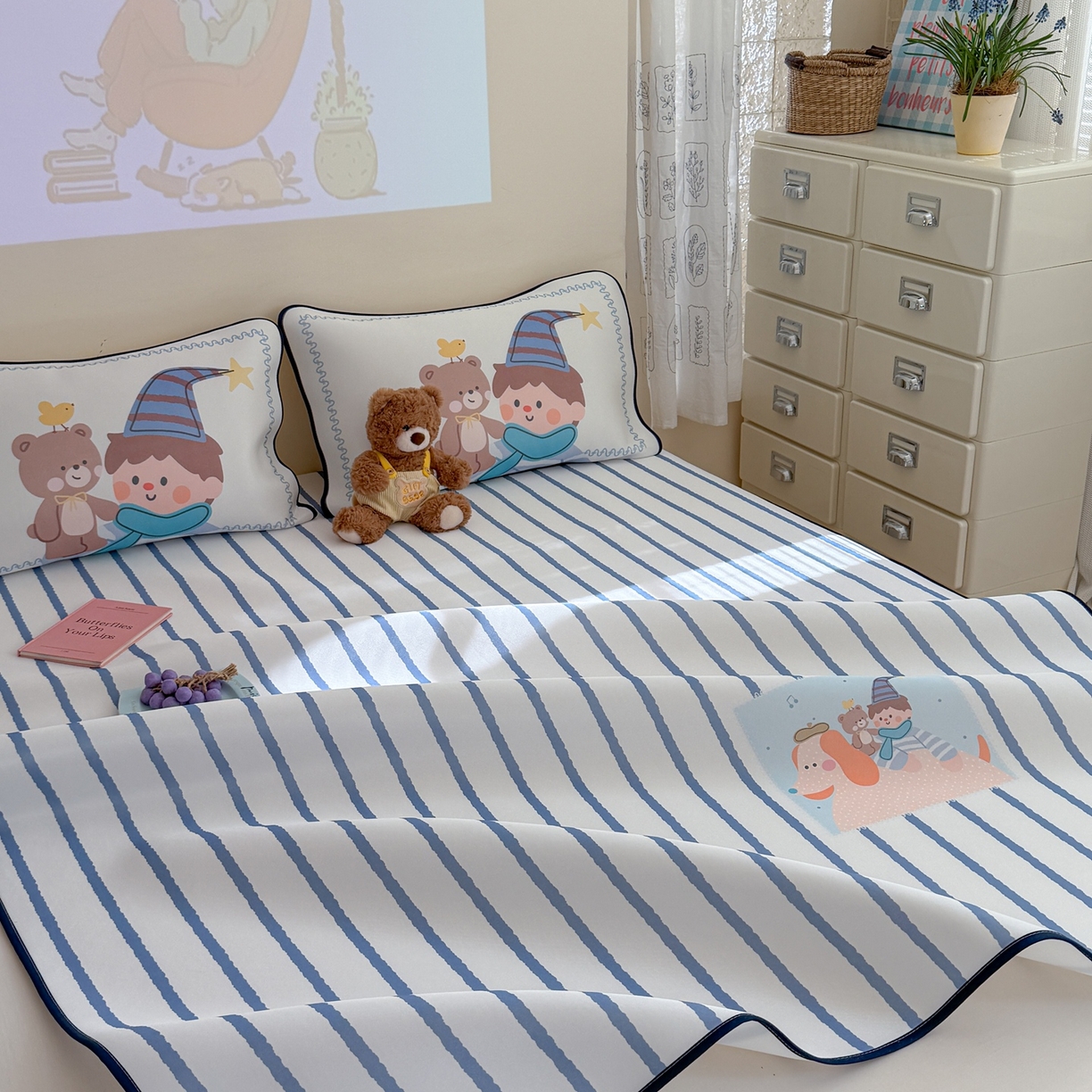 91家纺网 家纺一手货源 找家纺 美乐迪家纺 2026新款织标款大版水光冰丝凉席席子凉席 狗狗男孩