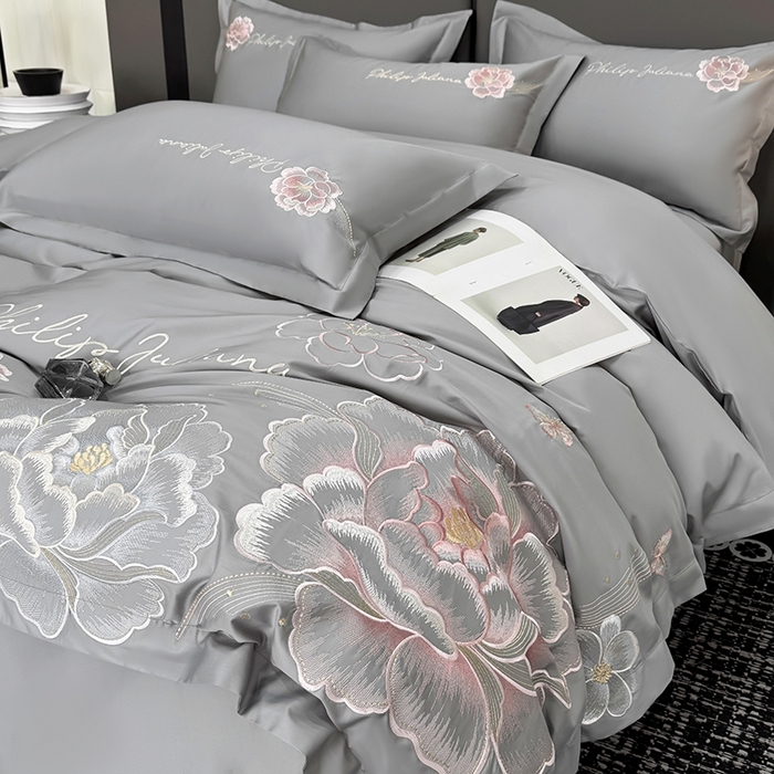 91家纺网 家纺一手货源 找家纺 （总）女子家纺 2026新款A类新款新疆长绒棉澳棉高端全棉纯棉绣花四件套-花富贵