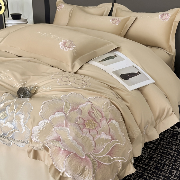 91家纺网 家纺一手货源 找家纺 （总）女子家纺 2026新款A类新款新疆长绒棉澳棉高端全棉纯棉绣花四件套-花富贵