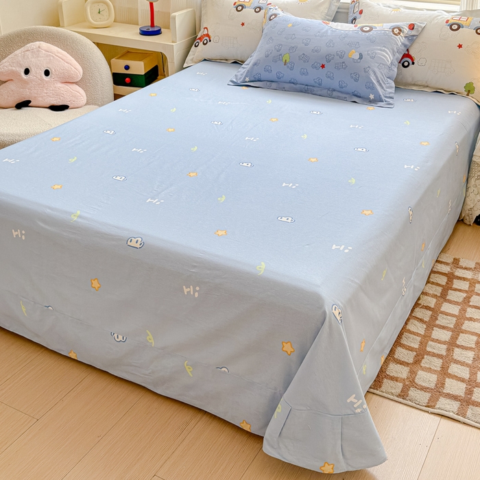 91家纺网 家纺一手货源 找家纺 U品汇 2026新品纯棉全棉印花四件套小清新卡通花卉13070喷气 车车环游记