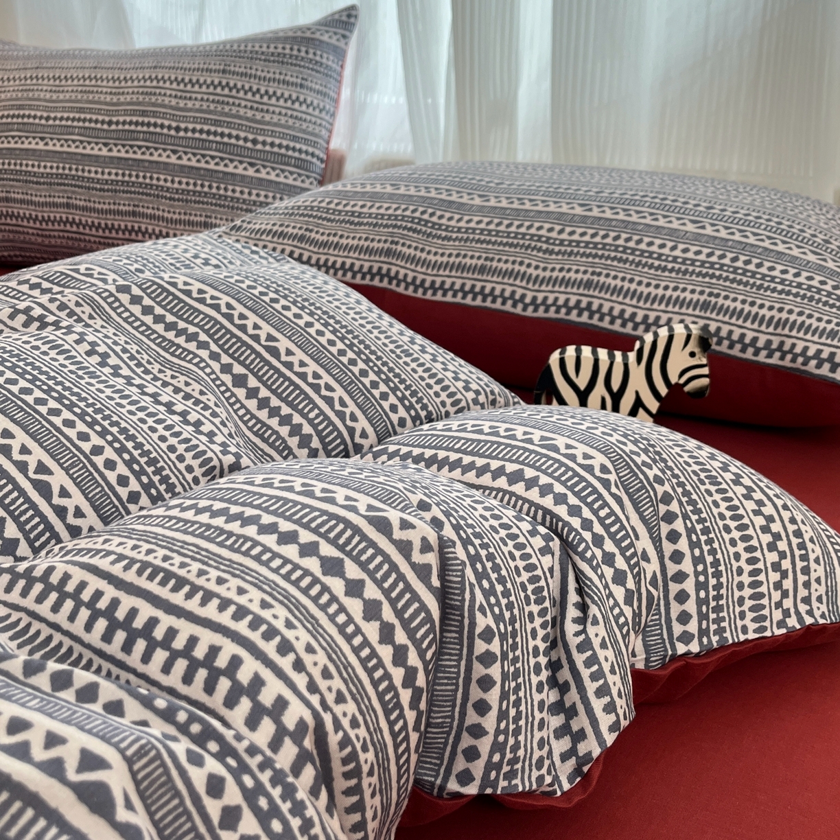 91家纺网 家纺一手货源 找家纺 禾时 2026新款A类波西米亚全棉纯棉双层纱四件套 波西米亚-蓝