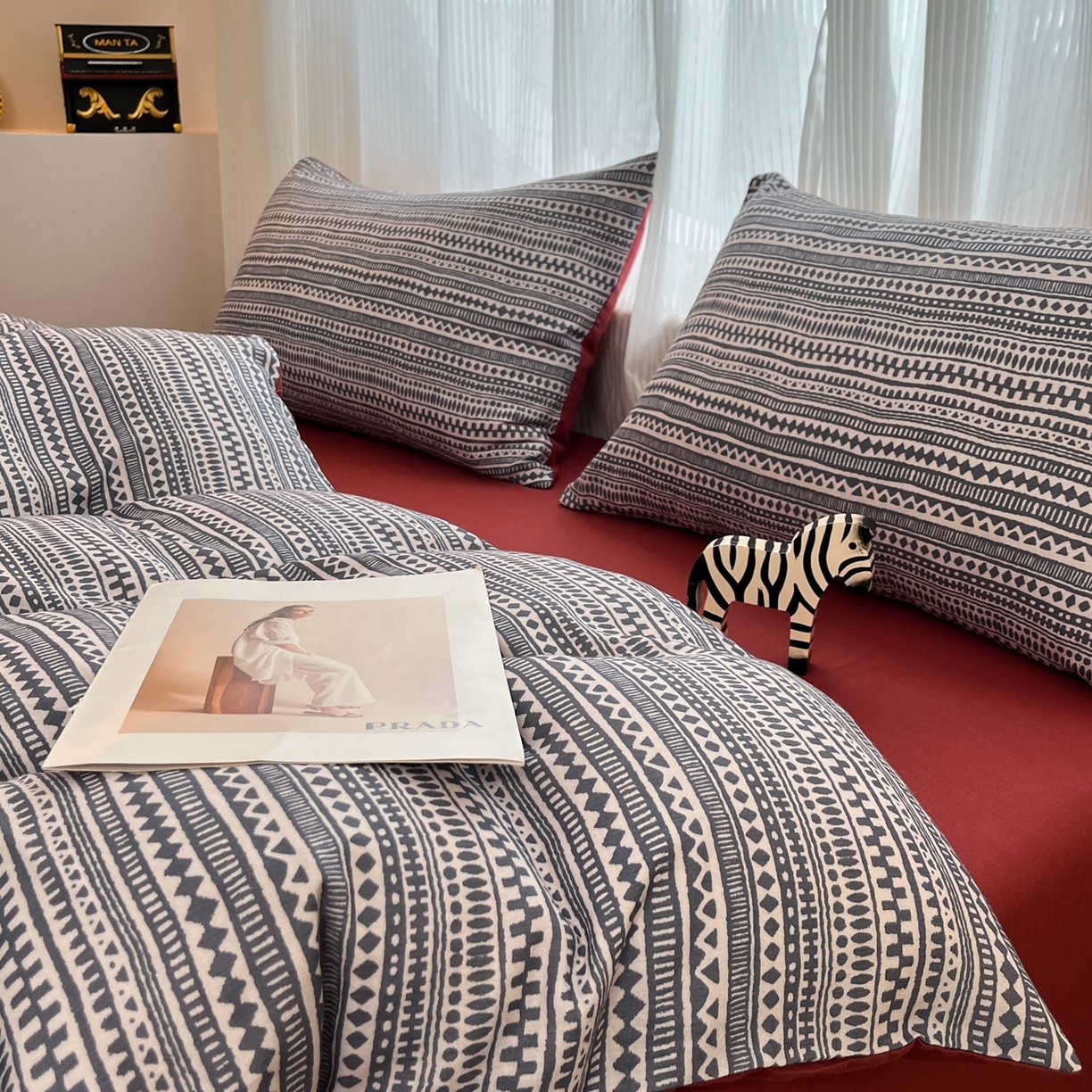 91家纺网 家纺一手货源 找家纺 禾时 2026新款A类波西米亚全棉纯棉双层纱四件套 波西米亚-蓝