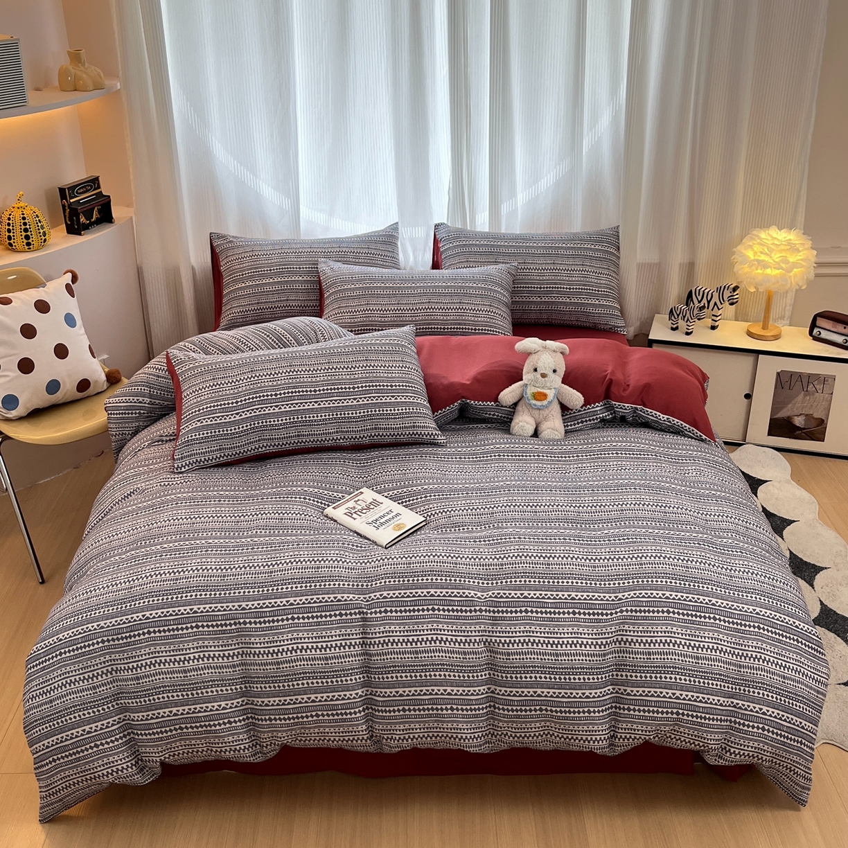 91家纺网 家纺一手货源 找家纺 禾时 2026新款A类波西米亚全棉纯棉双层纱四件套 波西米亚-蓝