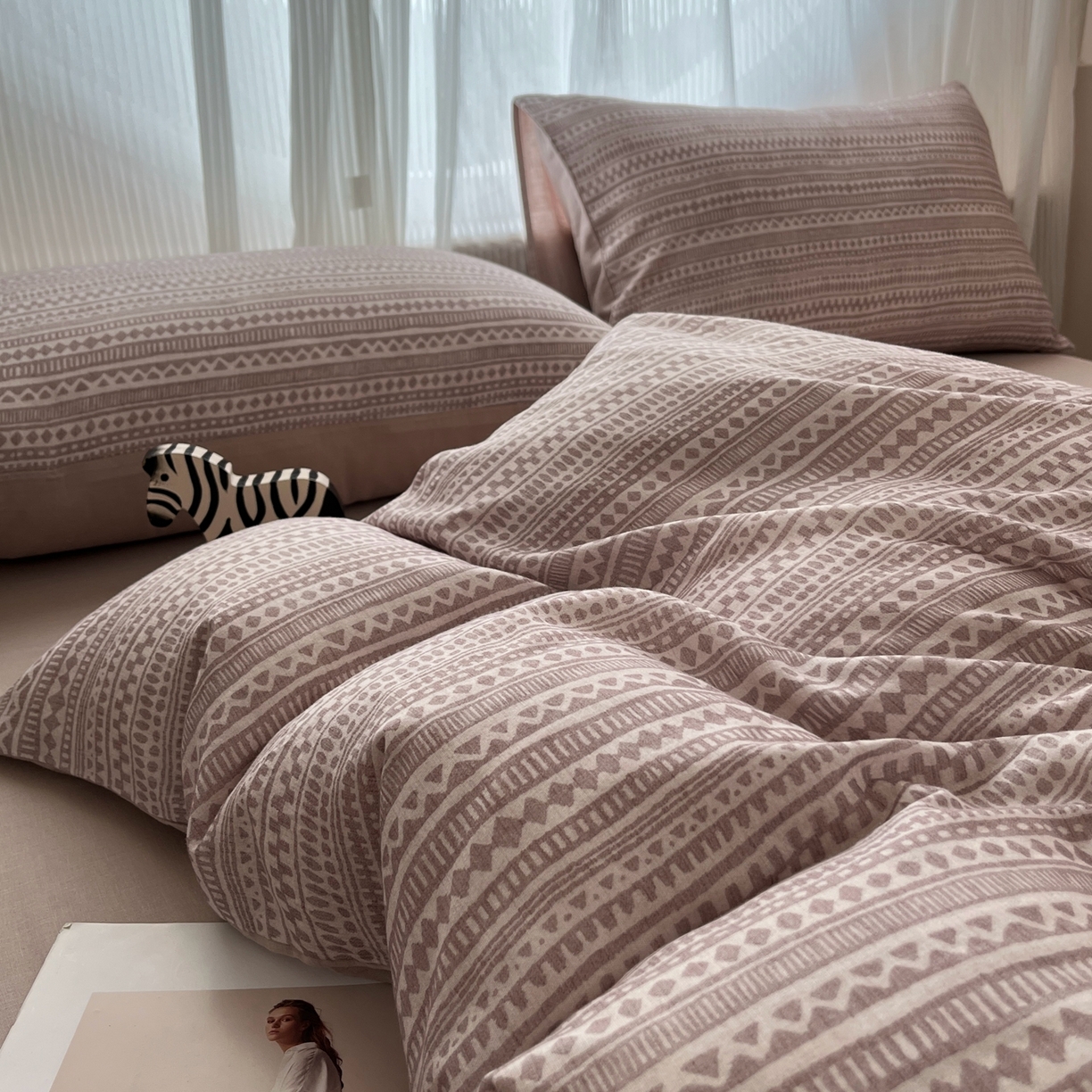 91家纺网 家纺一手货源 找家纺 禾时 2026新款A类波西米亚全棉纯棉双层纱四件套 波西米亚-浅咖