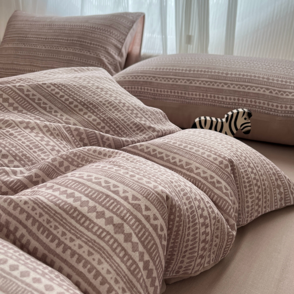 91家纺网 家纺一手货源 找家纺 禾时 2026新款A类波西米亚全棉纯棉双层纱四件套 波西米亚-浅咖