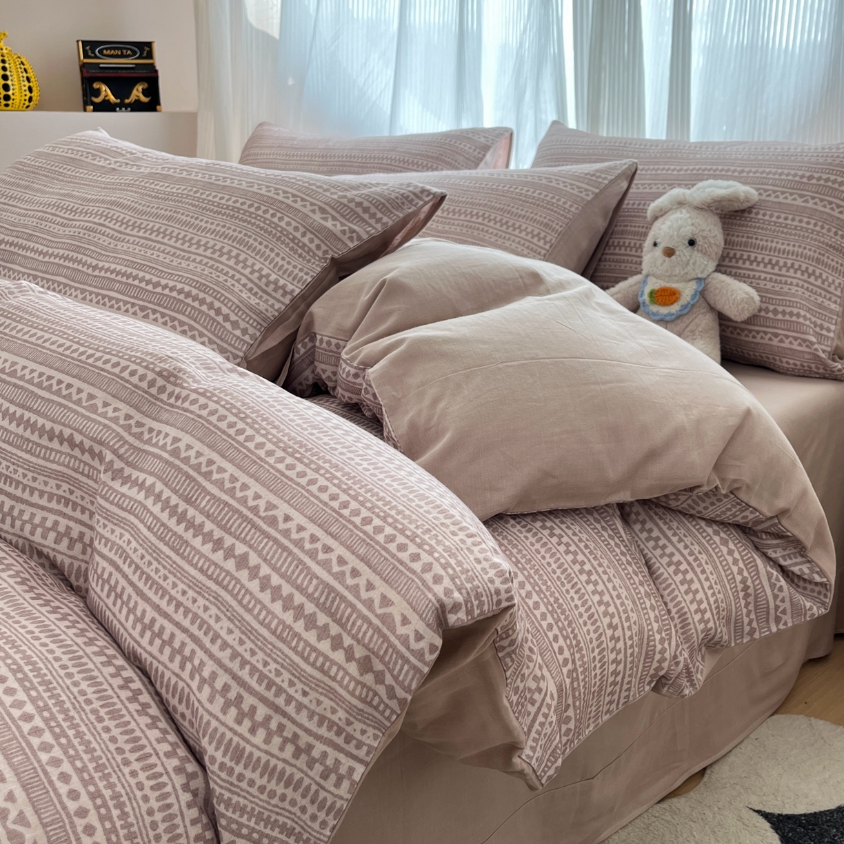 91家纺网 家纺一手货源 找家纺 禾时 2026新款A类波西米亚全棉纯棉双层纱四件套 波西米亚-浅咖