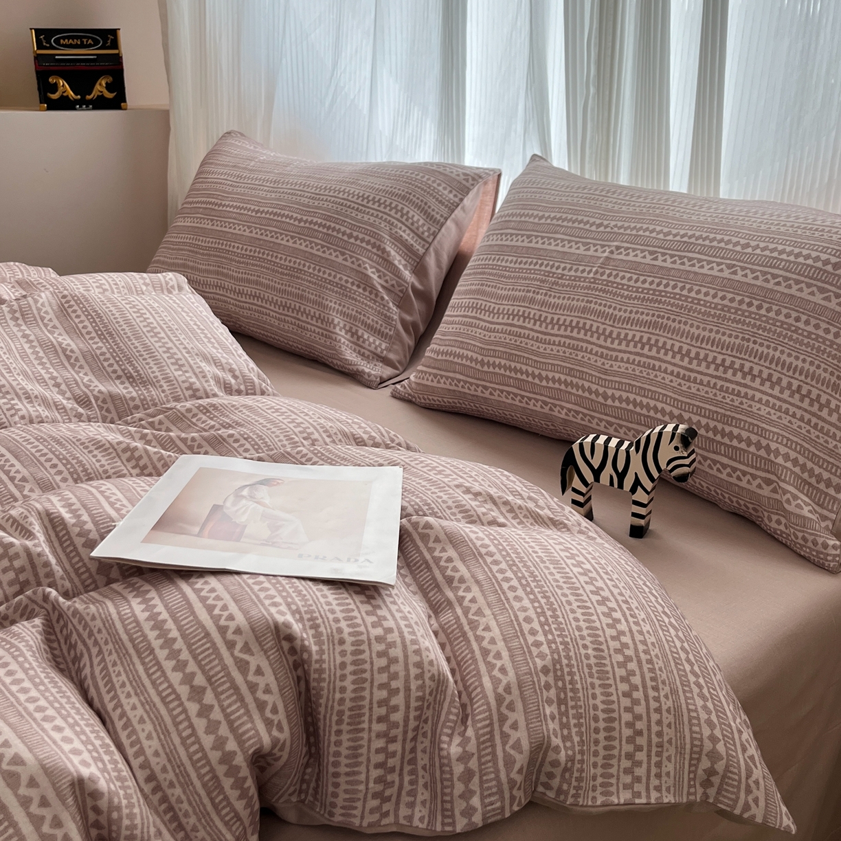 91家纺网 家纺一手货源 找家纺 禾时 2026新款A类波西米亚全棉纯棉双层纱四件套 波西米亚-浅咖