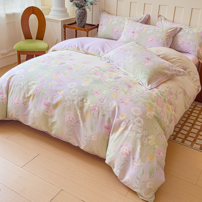 91家纺网 家纺一手货源 找家纺 U品汇 2026新品纯棉全棉印花四件套小清新卡通花卉13070喷气 淡彩花园