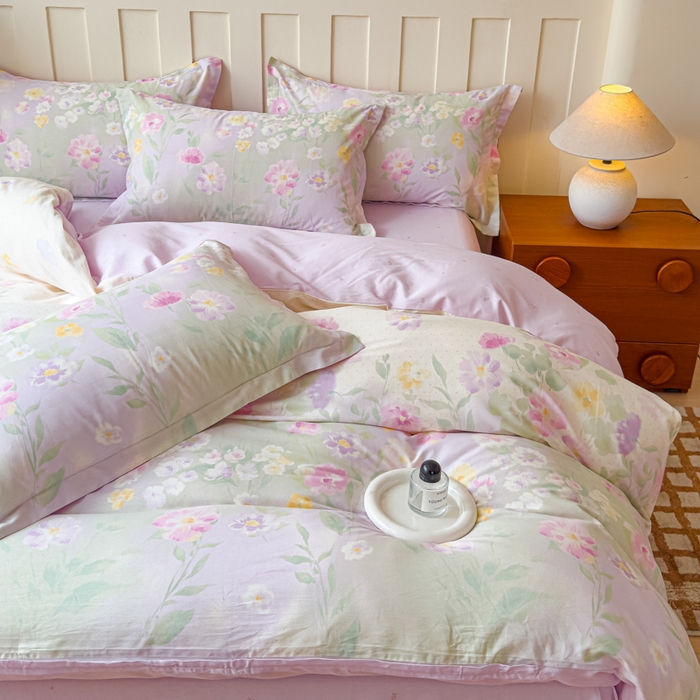 91家纺网 家纺一手货源 找家纺 U品汇 2026新品纯棉全棉印花四件套小清新卡通花卉13070喷气 淡彩花园