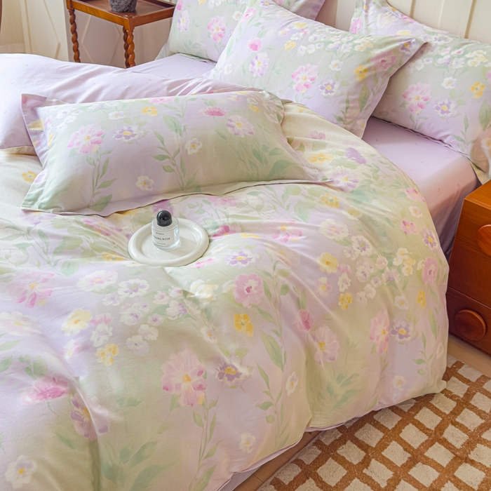 91家纺网 家纺一手货源 找家纺 U品汇 2026新品纯棉全棉印花四件套小清新卡通花卉13070喷气 淡彩花园