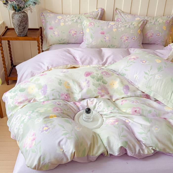 91家纺网 家纺一手货源 找家纺 U品汇 2026新品纯棉全棉印花四件套小清新卡通花卉13070喷气 淡彩花园