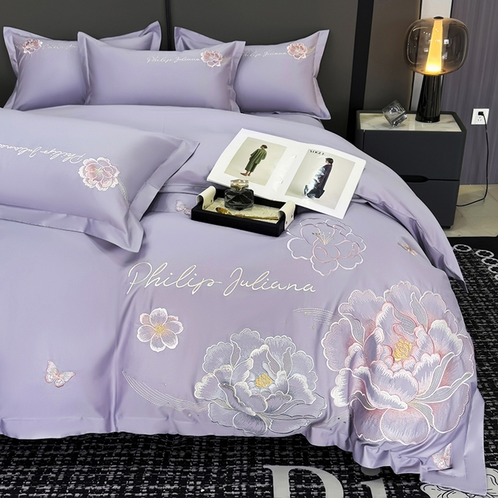 91家纺网 家纺一手货源 找家纺 女子家纺 2026新款A类新款新疆长绒棉澳棉高端全棉纯棉绣花四件套-花富贵 1香芋紫