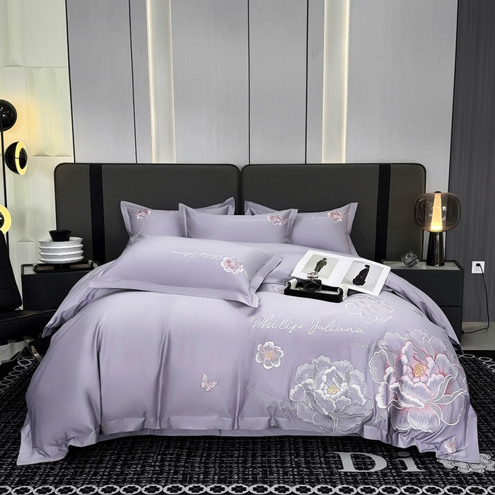 91家纺网 家纺一手货源 找家纺 女子家纺 2026新款A类新款新疆长绒棉澳棉高端全棉纯棉绣花四件套-花富贵 1香芋紫