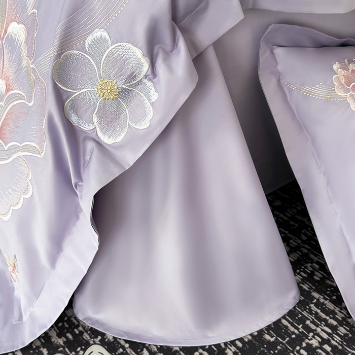 91家纺网 家纺一手货源 找家纺 女子家纺 2026新款A类新款新疆长绒棉澳棉高端全棉纯棉绣花四件套-花富贵 1香芋紫